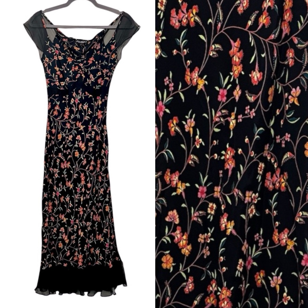 Vintage Betsey Johnson New York Sheer Mesh Floral Milkmaid Midi Slip Dress